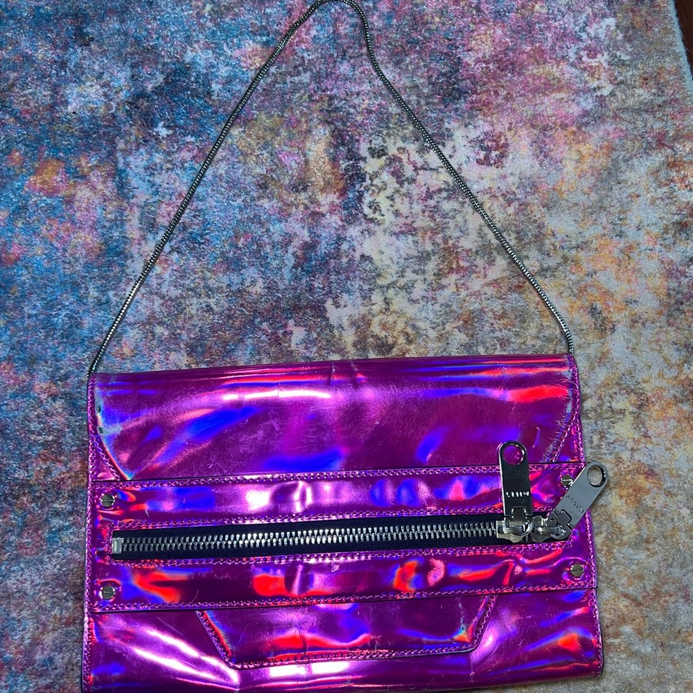 Holographic Pink Clutch Milly Brand